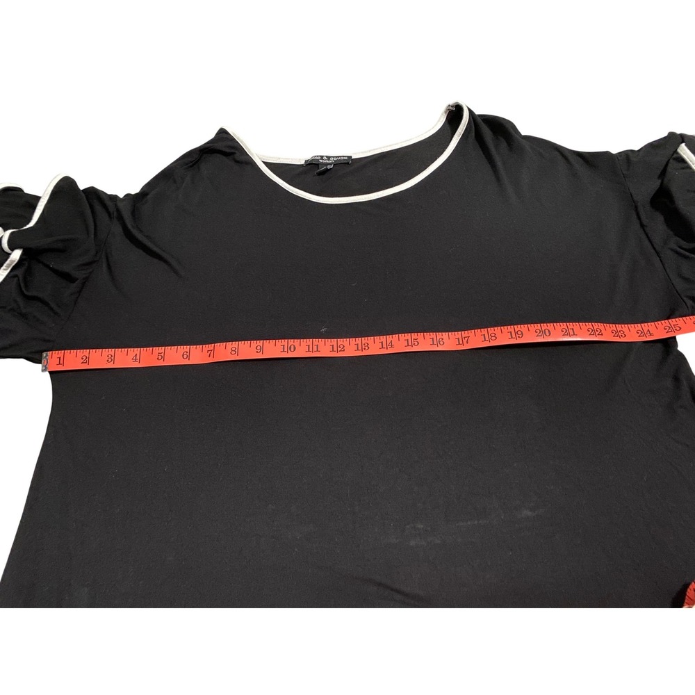 Cable & Gauge Woman Black Tier Ruffle Sleeve Knit Top White Piping 1X Scoop Neck - Picture 5 of 6